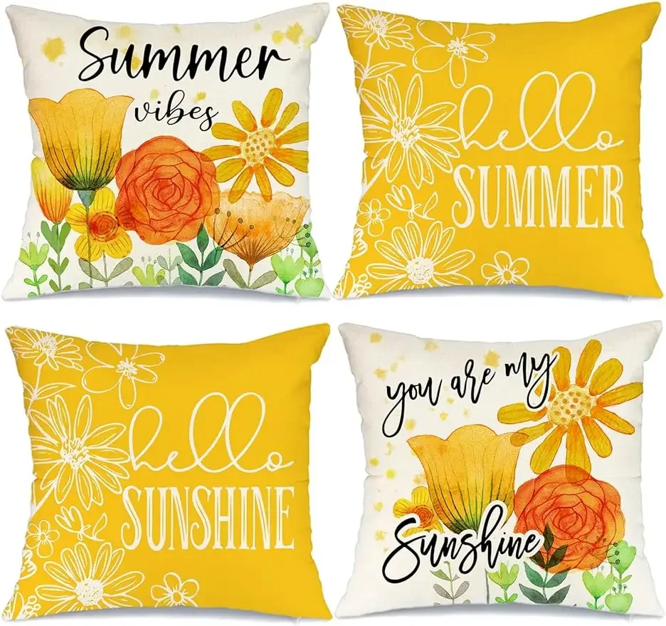 

summer pillowcase hello sunshine floral pillow decoration pillow cover farmhouse decoration sofa cushion cover lumbar pillowcase