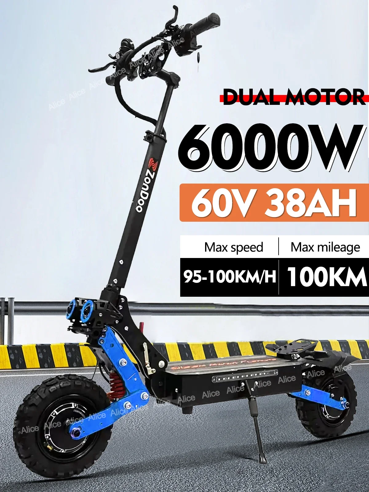 Electric Scooter 6000W 60V 38AH 11inch Road tires Dual Motors Max Speed 95km/h Max Range 110km Hydraulic brake Escooter