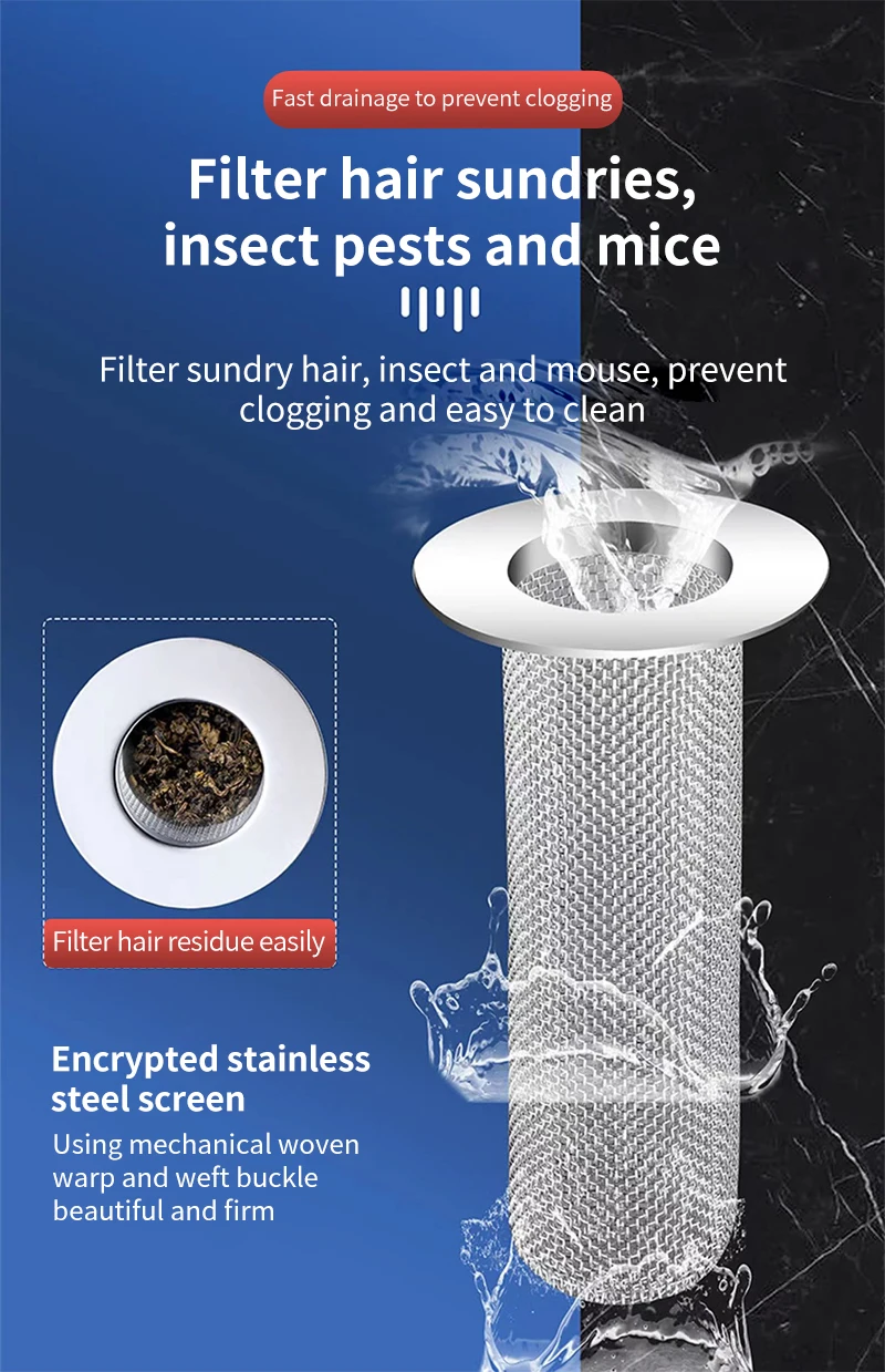 Description Picture 3 of itemStainless Steel Floor Drain Filter Mesh Sink Strainer Kitchen Bathroom Anti-clog Drains Bathtub Hair Catcher Shower Strainers