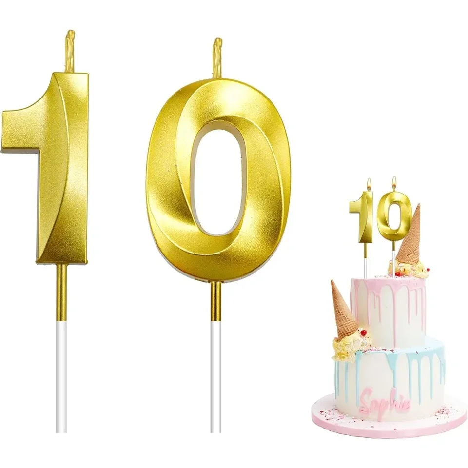Gold Number 10 Birthday Cake Candles Decorations