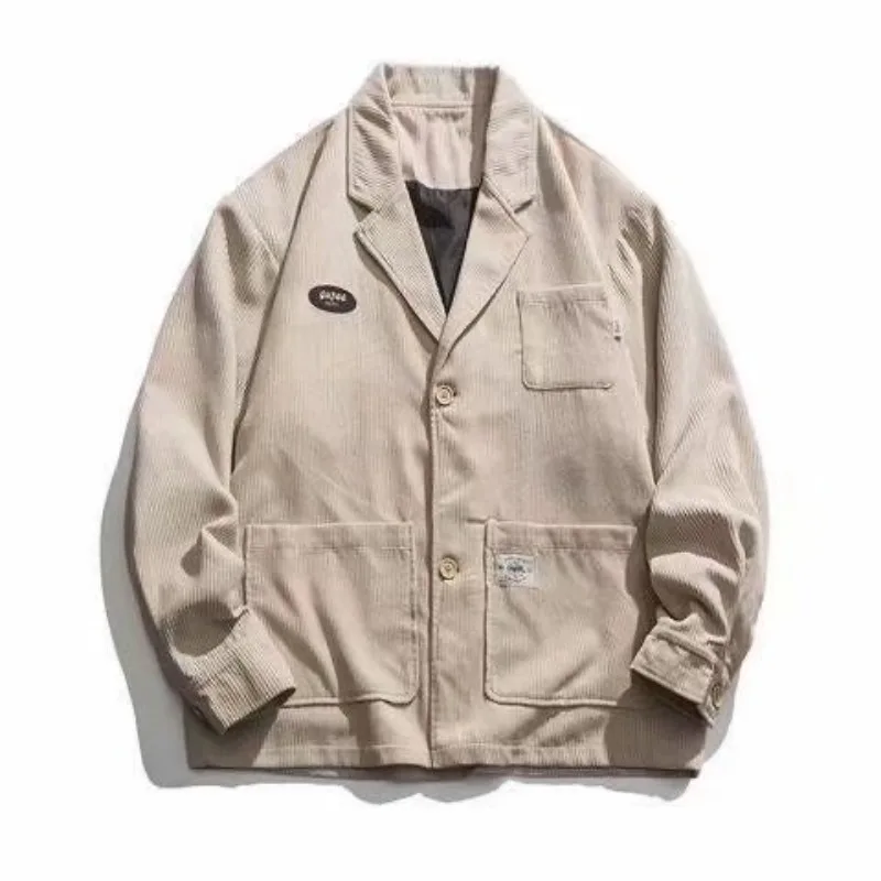 남녀공용 빈티지 코듀로이 재킷, 롱 팬츠 스트라이프 셔츠, 루즈한 한국 스타일, 하이 스트리트 캐주얼 슈트, 가을 세트, 3 개