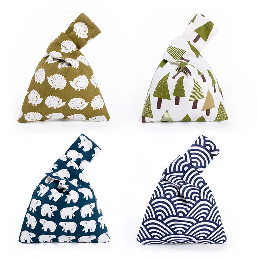 Japanese Style Portable Cotton Knot Wrist Bag Women Top Handle Tote Bag Purses Handbags Waterproof Shopping Bag Phone Key Pouch