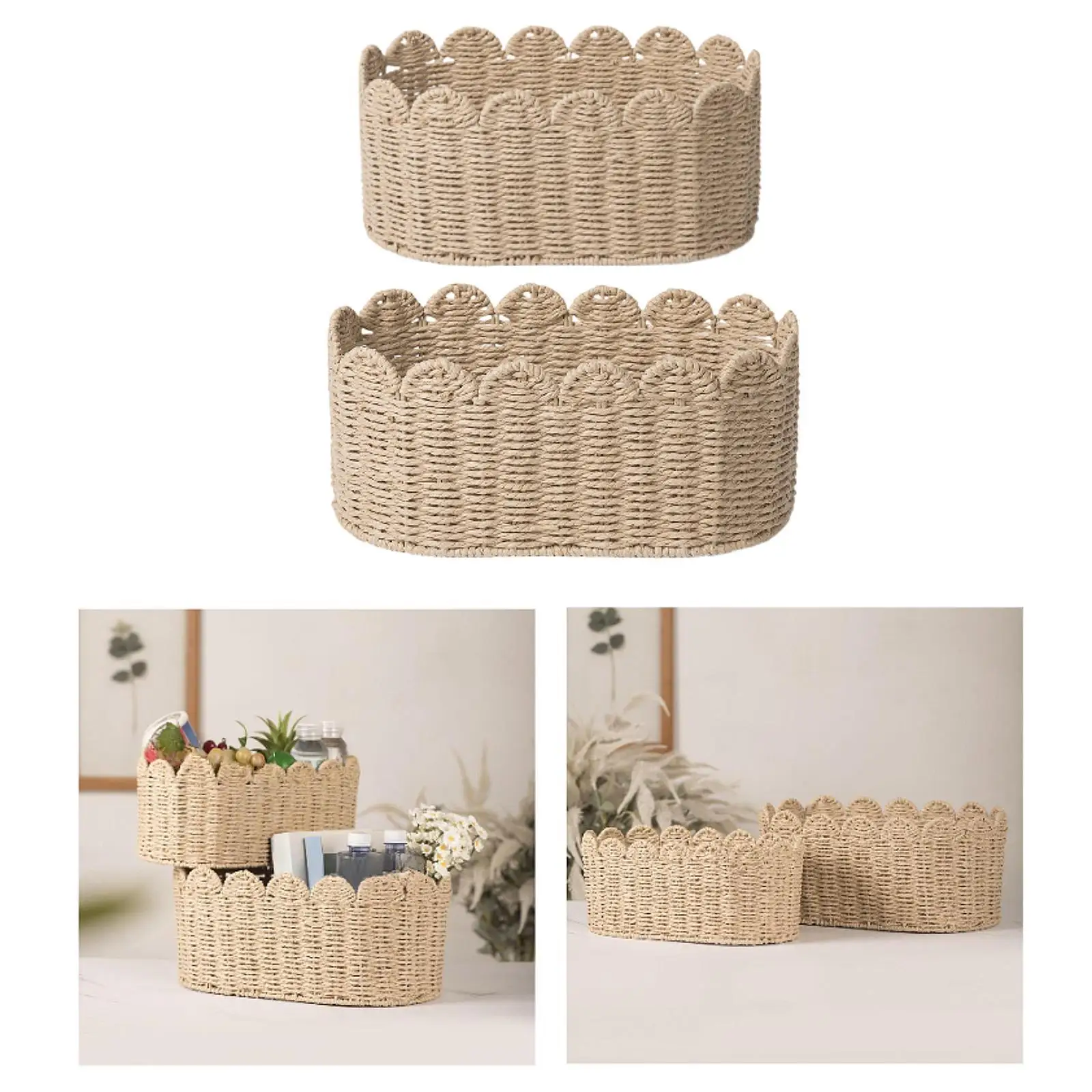 Woven Storage Basket Versatile Rectangular Lightweight Storage Bin for Countertop Bathroom Living Room Farmhouse Kitchen Gadgets