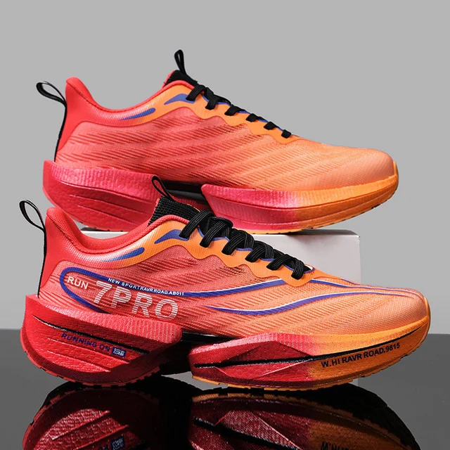 Nouveaux hommes plaque de carbone baskets en plein air semelle souple maille chaussures de sport chaussures de course léger anti-dérapant décontracté Couple chaussures de Tennis 1