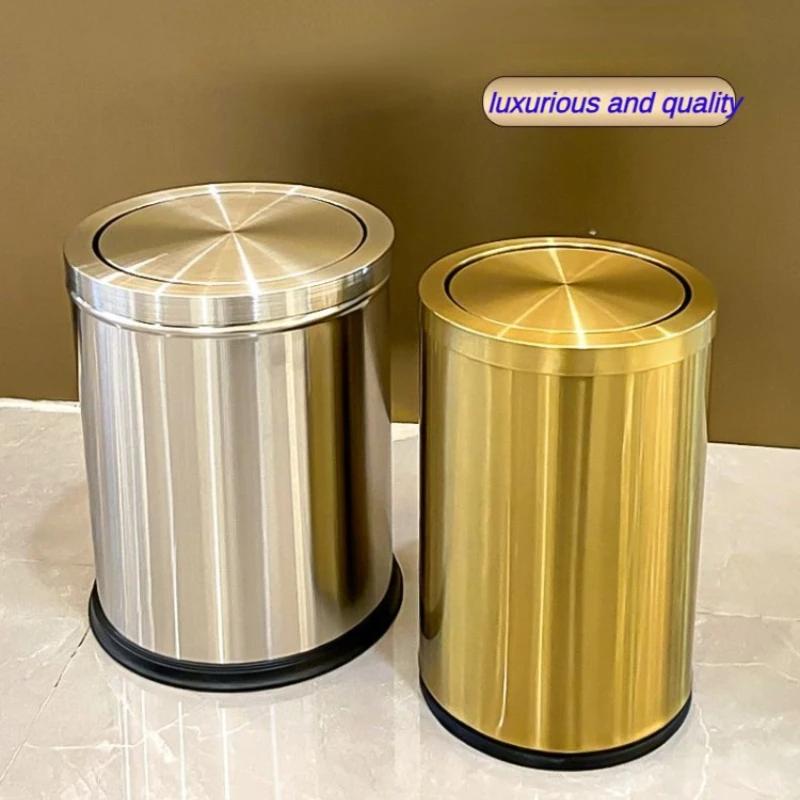 

15L Luxurious Gold Trash Can Swing Lid Rolling Cover Living Room Bathroom Kitchen Cleaning Dustbin Odor Proof Waste Bucket Hotel