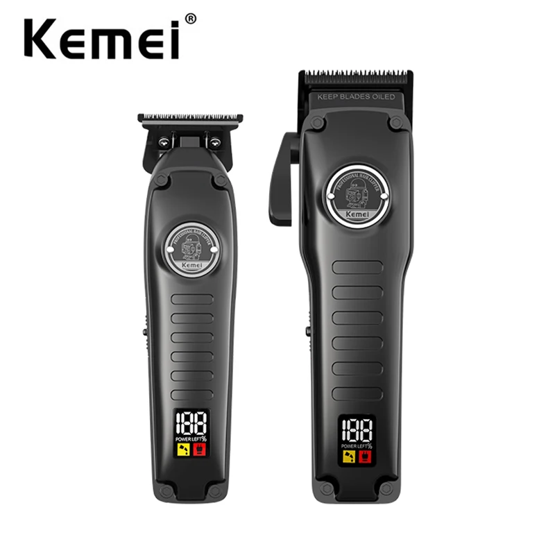 Kemei-barber Fade Clippers Profissionais para Homens Zero Gapped Edgers Aparador de Cabelos Máquina Elétrica de Corte de Cabelos Careca mm