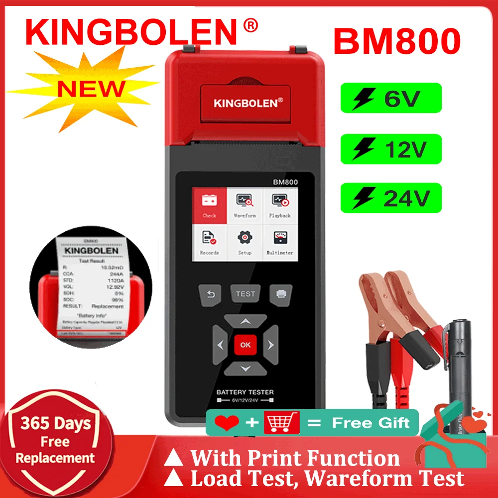 KINGBOLEN BM800 YAWOA Car Battery Tester with Print Function 6V 12V 24V Battery Analyzer
