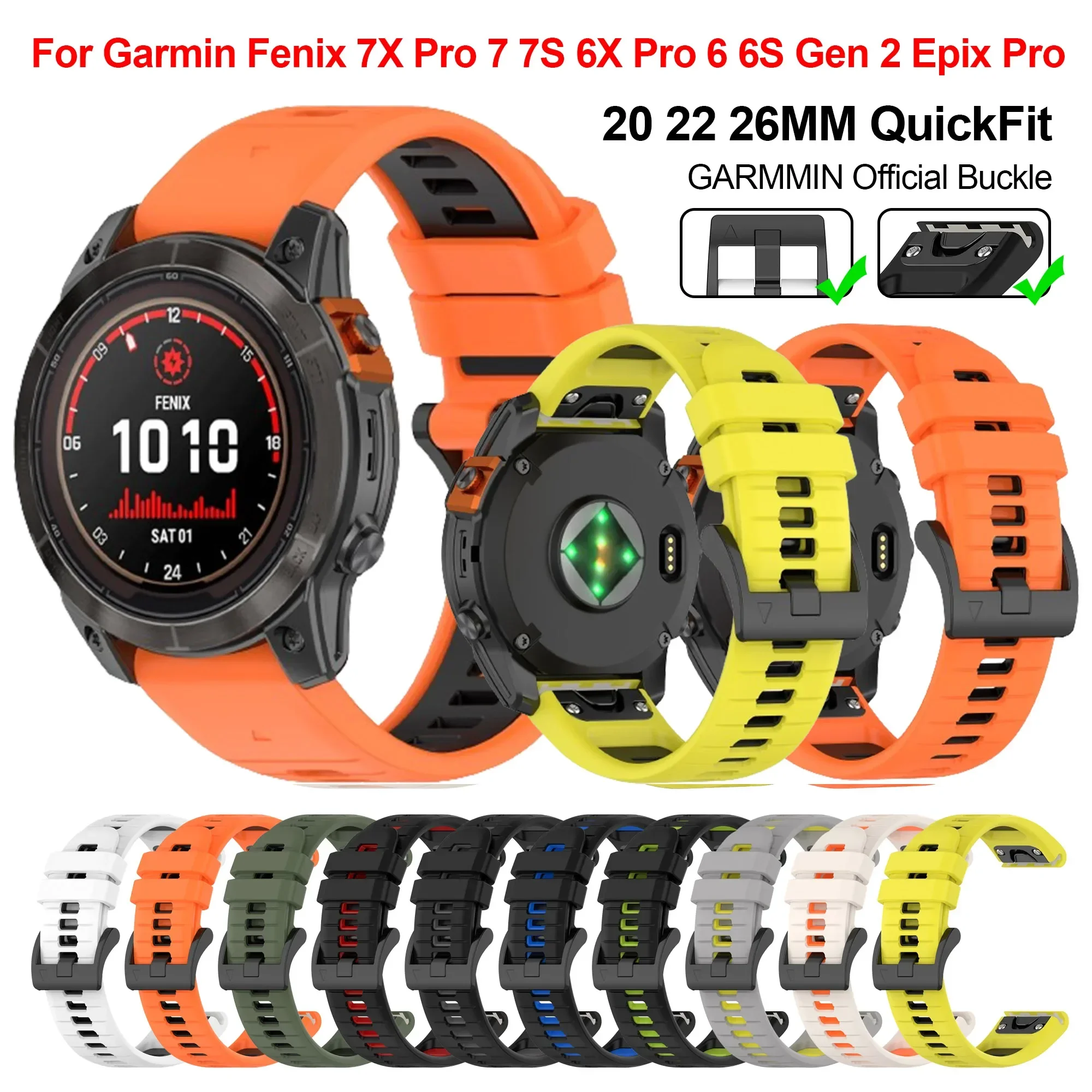 Quick Fit Band Fit for Garmin Fenix ​​8/7/7X/6X/6 Pro/5X/5 Plus 22mm 26mm Band for Epix Pro Gen 2 47mm 51mm Siliconen Polsband(Black-Red,22mm For Fenix 8 47MM
