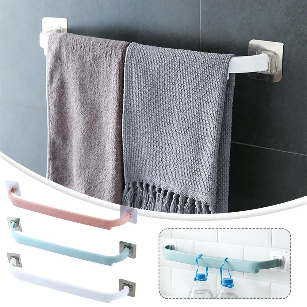 Towel Rack Adhesive Bathroom Towel Bar Shelf Wall Mounted Towels Hanger Toilet Holder Kitchen Bathroom Organizer