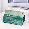 Ins Oil Painting Paper Box Leather Tissue Cover Car Creative Desktop Student Dormitory Office Storage for Living Room Bedroom 5