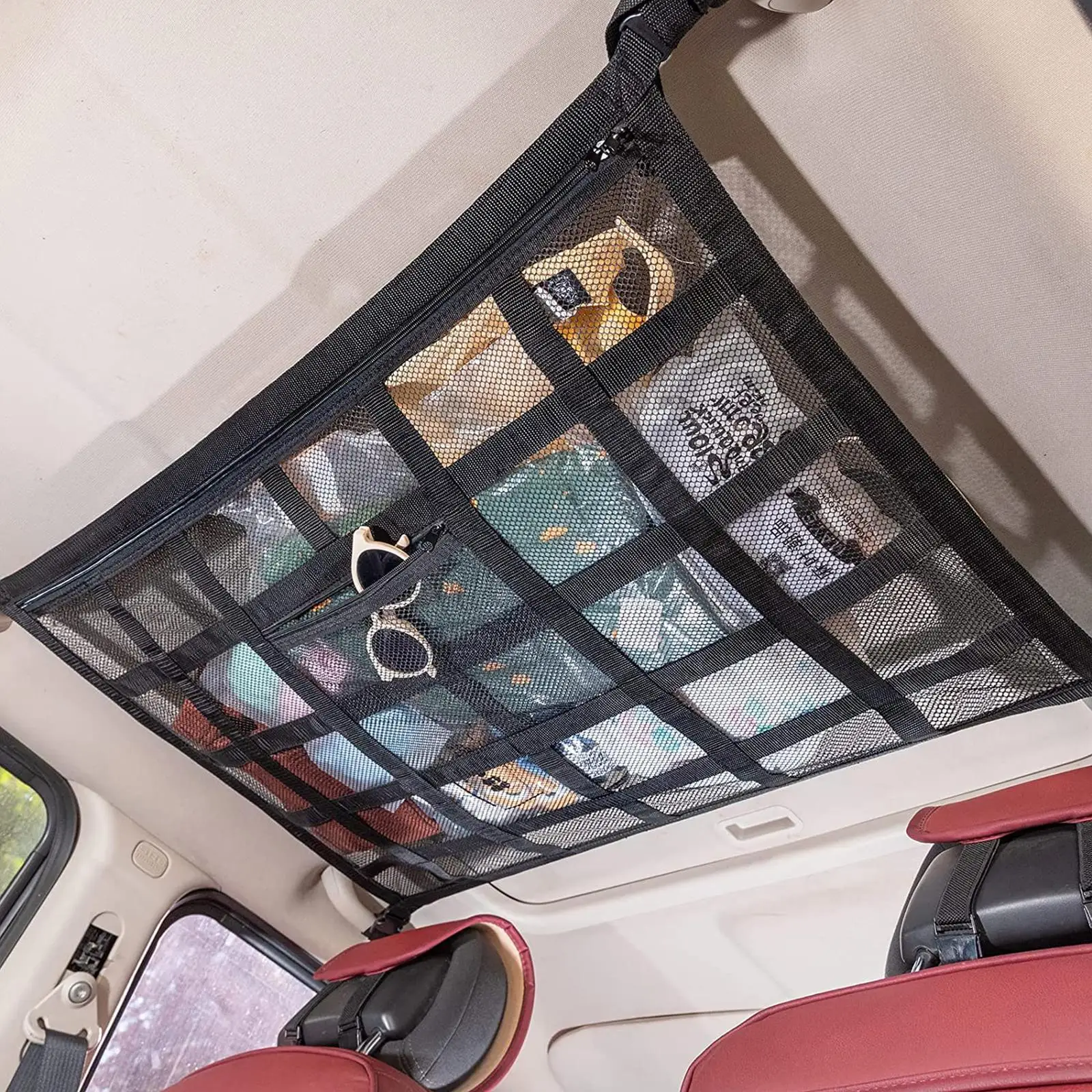 

Car Roof Storage Organizer Automotive Ceiling Cargo Accessories Bag Camping Mesh Storage Car Roof Net Tent Pocket X3P2