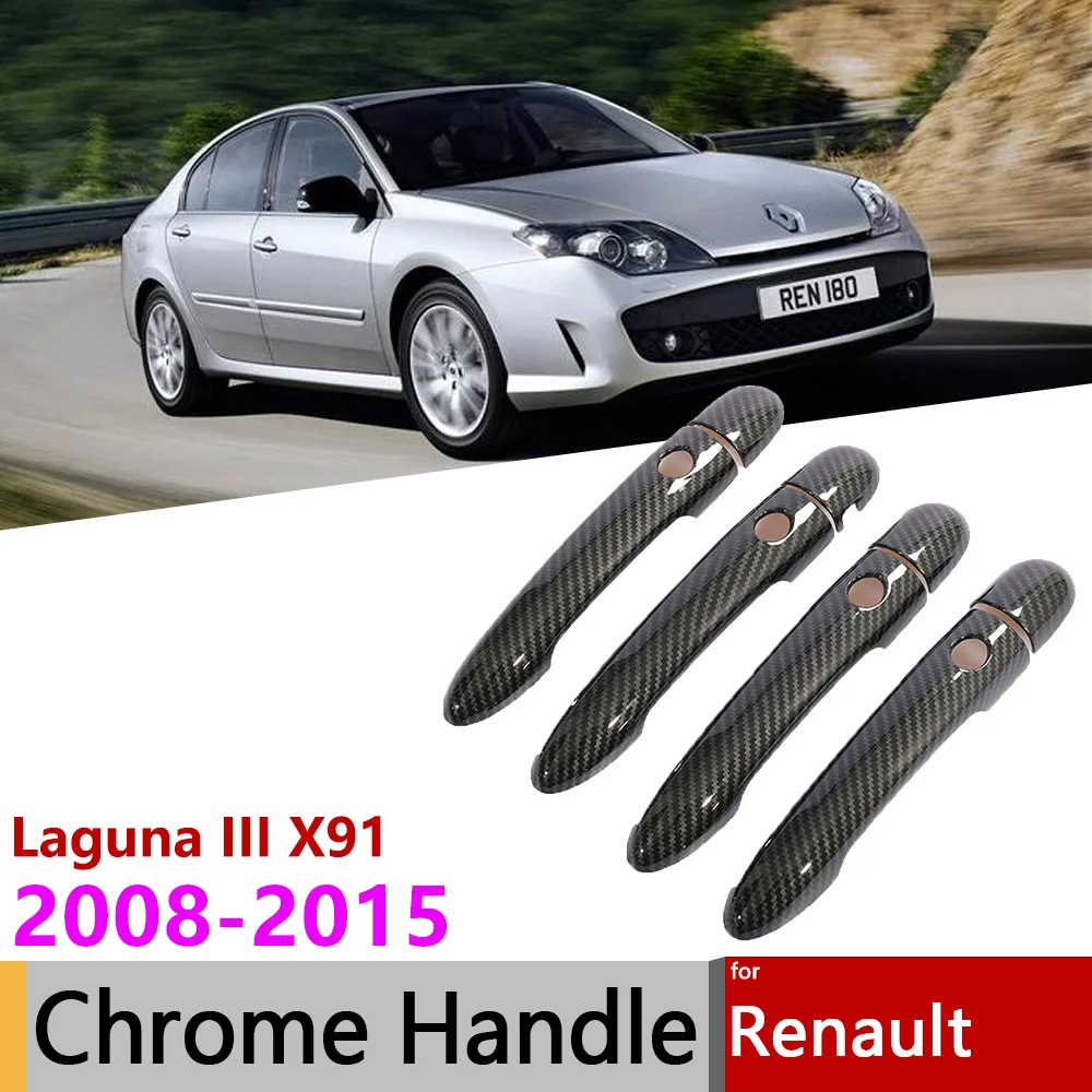 

Black Carbon Fiber Exterior Door Handle Cover For Renault Laguna III X91 MK3 2008~2015 Car Parts Accessories Stickers Styling