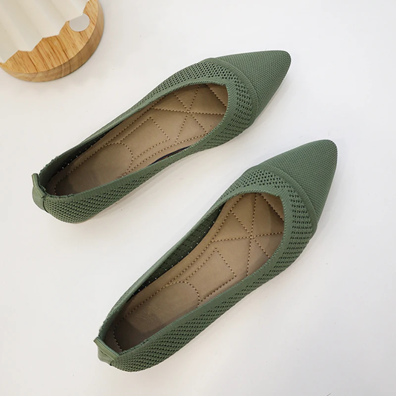 Women Ballet Flats Stretch Mesh Knitted Flat Shoes Woman Spring Summer 2022 Pointed Toe Soft Boat Shoes Driving Loafers Moccasin