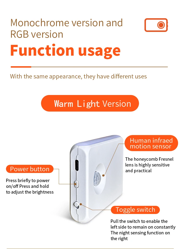 Motion Sensor Wall Lamp Magnetic Night Light Type-C Charging Warm/RGB Light Wireless Cabinet Lights for Indoor Closet Stair