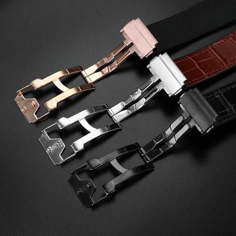 Premium Genuine Leather Watch Band - Cowhide Strap with Tools and Accessories, Black/Brown