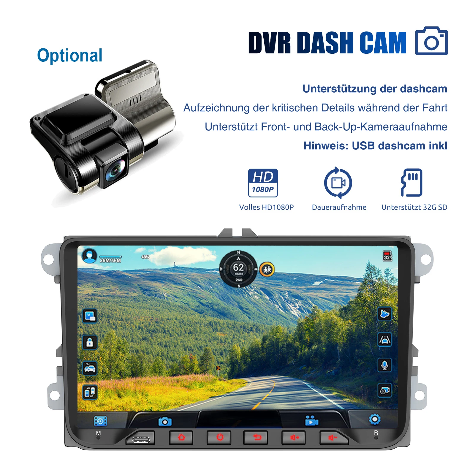 ESSGOO 9 Zoll IPS Touchscreen Android 14 Autoradio Radio Wireless CarPlay Android Auto GPS Navigation Bluetooth WiFi KI-Steuerung Mirror Link Lenkradsteuerung FM RDS Radio Für VW Golf 5/6 Polo Touran Tiguan EOS 64GB – Detail 3