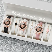 6PCs/Set Fashion Women's Watch Leather Strap Quartz Watch with Love Bracelet Set 1