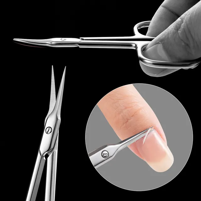 Forbici per cuticole Tagliacuticole extra fine per manicure e pedicure Lama curva Kit per toelettatura con punta precisa per nail art 6