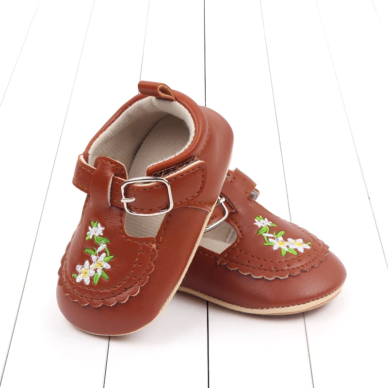 

New Baby Girls Princess Shoes Soft PU Leather Embroidery Flower Non-slip Newborn First Walker Shoes Casual Daily Toddler Shoes
