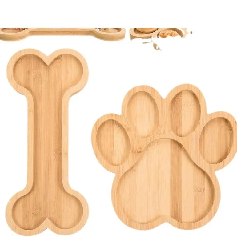 Bamboo Serving Trays with Grooves Wooden Dog Paw Bone Shaped Snack Platters Bamboo Charcuterie Board