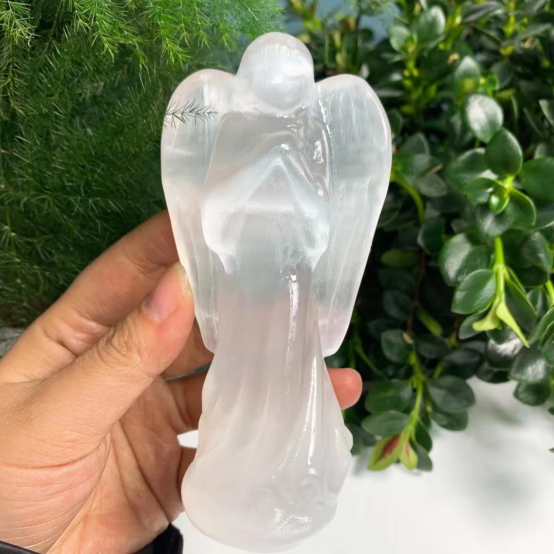 

120mm Guardian Angel Figurine Natural White Selenite Raw Crystals Hand Carved Gypsum Crystal Healing Stone Home Decor DIY Gifts