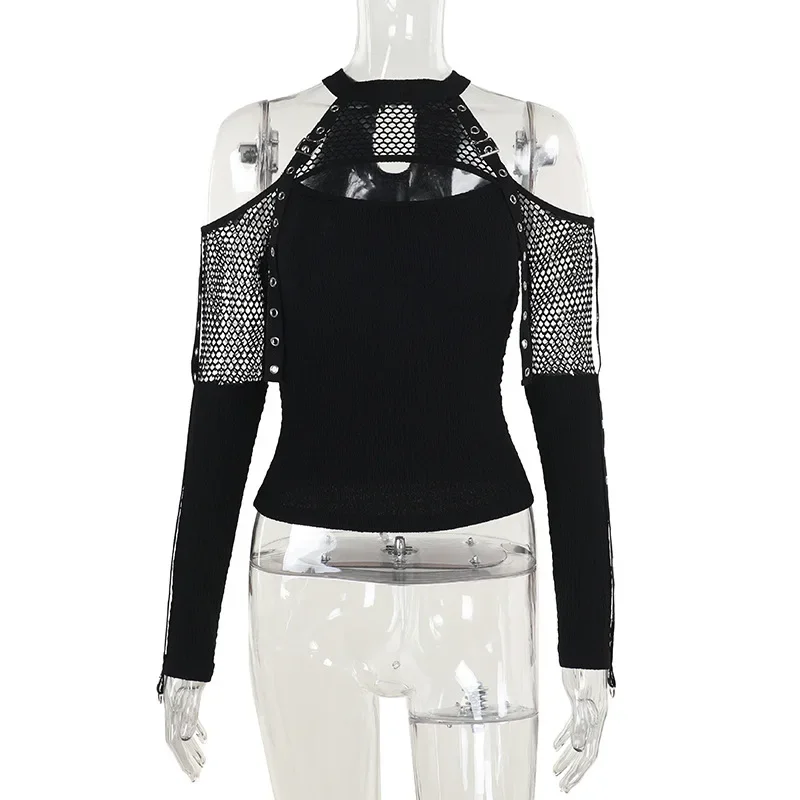 2024 Y2k Emo Alt Punk T-shirt Women Gothic Mesh Aesthetic