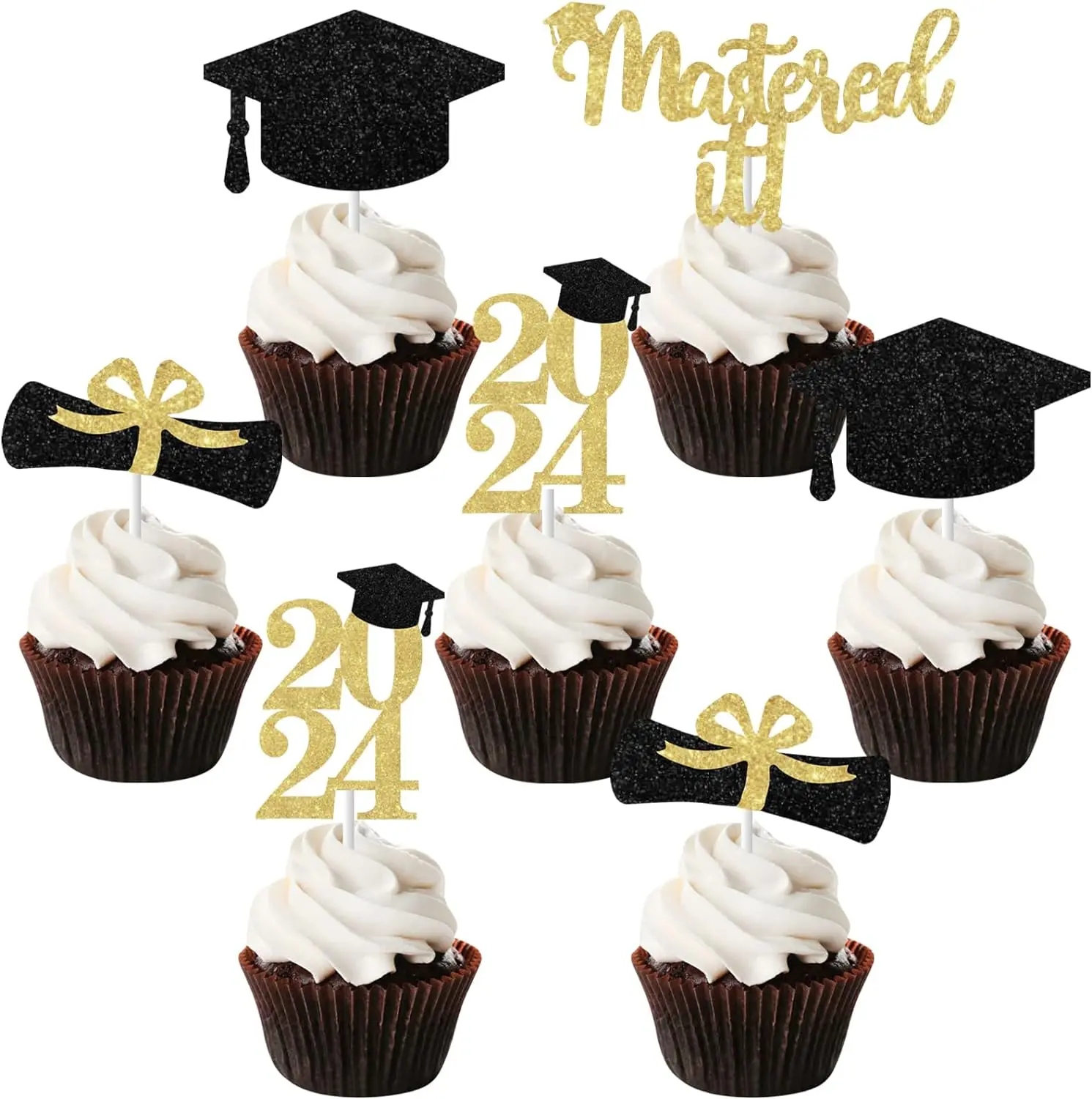 

36 Pcs Masters Graduation Decor 2024 Mastered It Cupcake Toppers for Class of 2024 Congrats Grad Decorations