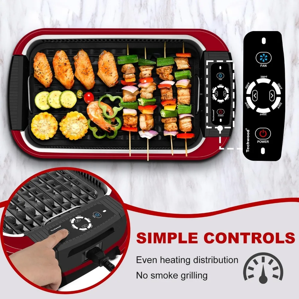 Indoor Smokeless Grill, Techwood 1500W Electric Indoor Grill with Tempered Glass Lid, Portable Non-stick BBQ Korean Grill 4