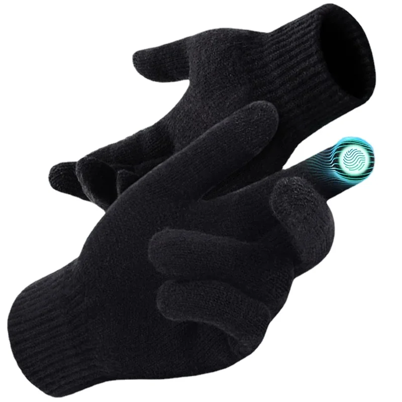 

Knitted Velvet Soft Wrist Gloves for Women Winter Thickened Warm Ins Cute Student Solid Cycling Wool Touchscreen Mittens Female