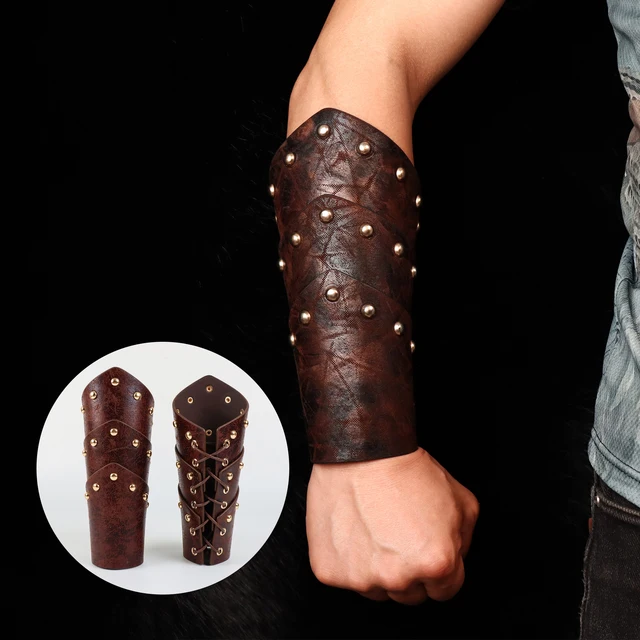 Leather Armor Medieval Leather Bracers Adjustable Faux For
