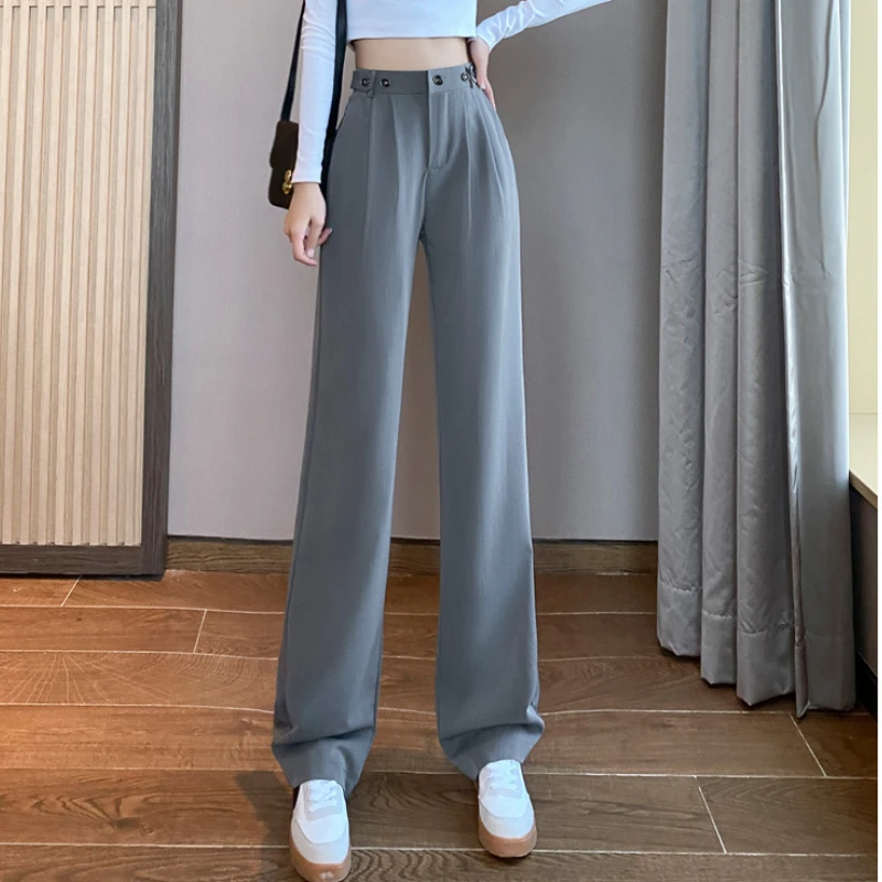 

Spring Autumn High Wasit Women Wide Leg Pants 2023 Casual Long Trousers Pantalones De Mujer Button Fly Woman Staight Pants 2023