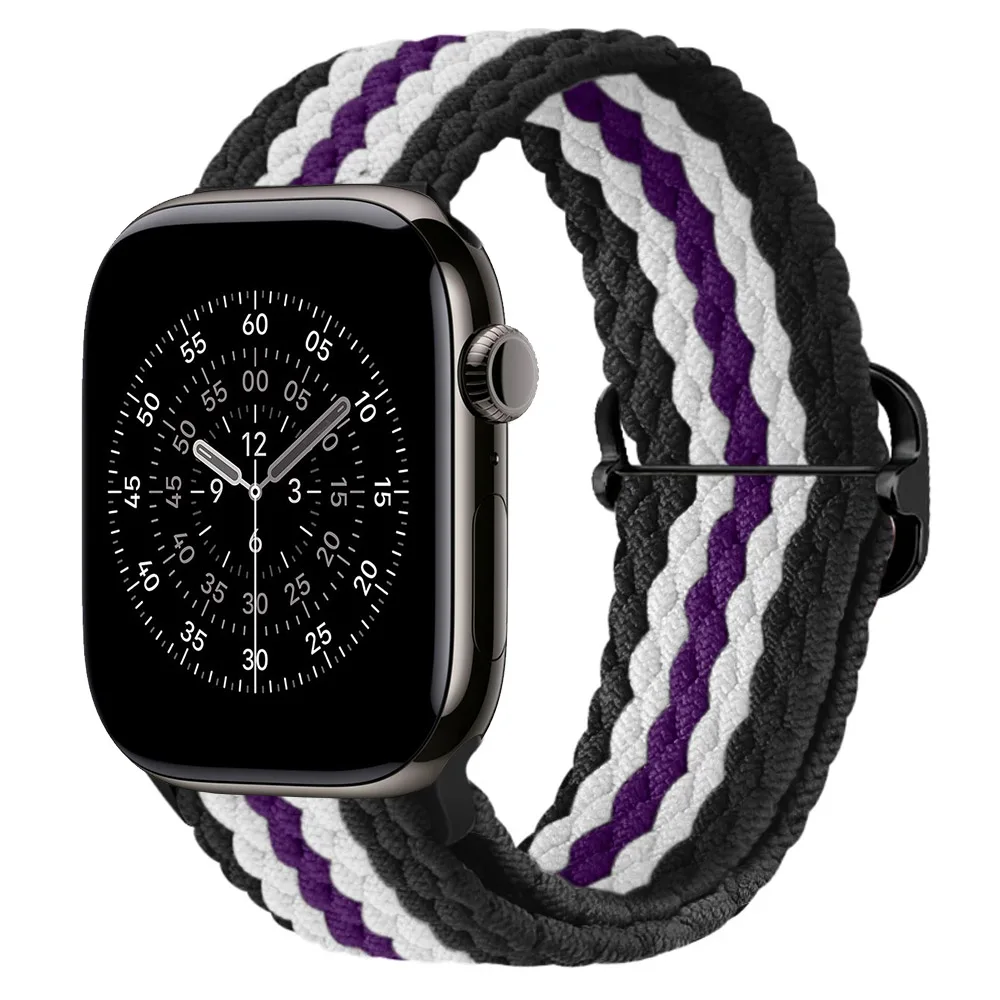 Adjustable Elastic Nylon Braided Watch Strap, Black