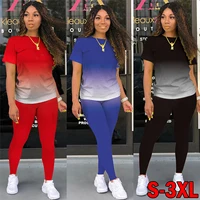 New Gradient Two Piece Outfits For Women Casual Short Sleeve T Shirt And Legging Summer Athletic.jpg