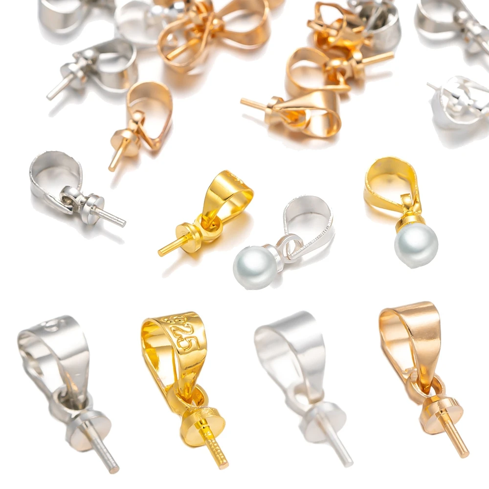50 Stück Kupfer 925 Silber Anhänger Charms Perle Tasse Bügel Pin Stecker für halbgebohrte Perlen Halskette Schmuck Handwerk machen Zubehör