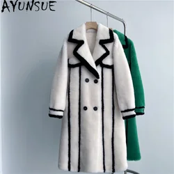 100% Sheep Shearing Coat For Women 2024 Winter Warm Wool Coats Fur Jacket Fashion Striped Long Loose Wool Jackets Chaqueta Mujer