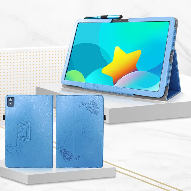 Embossed Funda For Yadro Kvadra_T 10.95" Tablet PC Magnetic Cover Case with Hand Strap