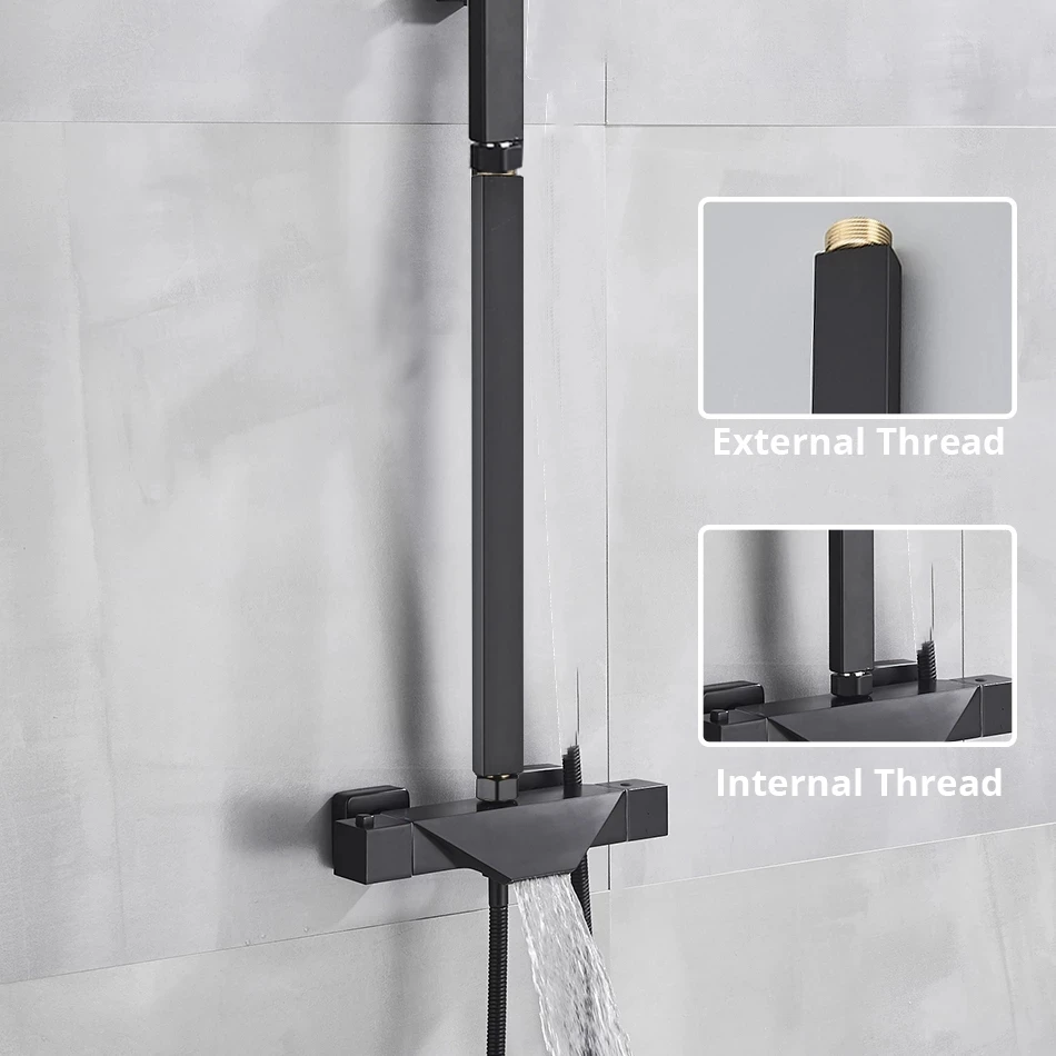 Shower Pipe Extension Square For Shower Faucet Chrome/Matte Black 40-90cm Tube-Bar