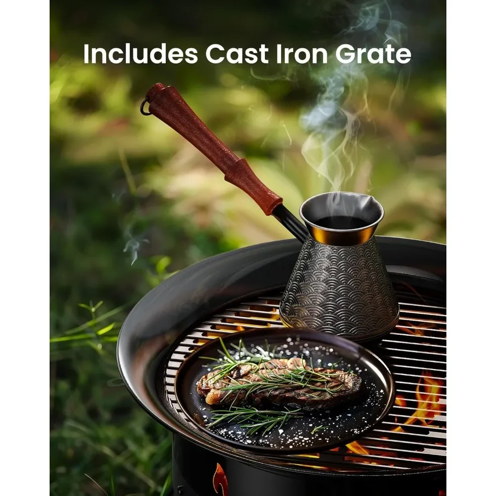 Large Propane Fire Pit 19 Inch, Gas Fire Pit with Grill Grate, Folding Legs, Hose Hooks, Propane Tank Holder, Cover & Carry Str