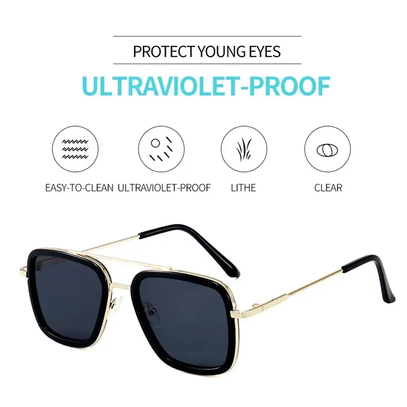 Vintage Sunglasses Square Men Edith Sunglasses Vintage Silver Metal Frame Blue Lens Glasses Fashion Women Steampunk Eyewear