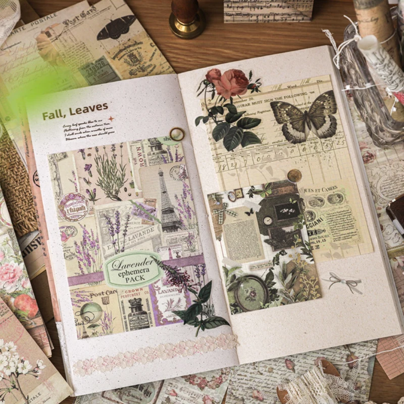 4Style 100pcs/pack Retro Material Paper Past Story Series Flower Butterfly Handbook DIY Base Literary Background Scrapbook scrapbook materials