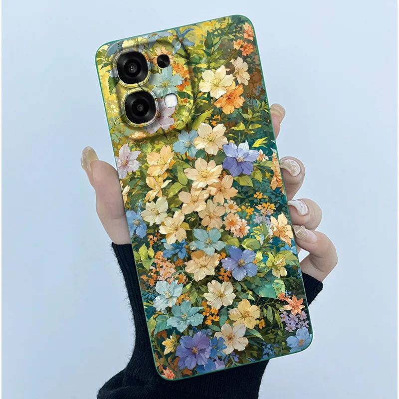 Floral Oil Painting Silicone Shockproof Phone Case - Fashion Simplicity Design