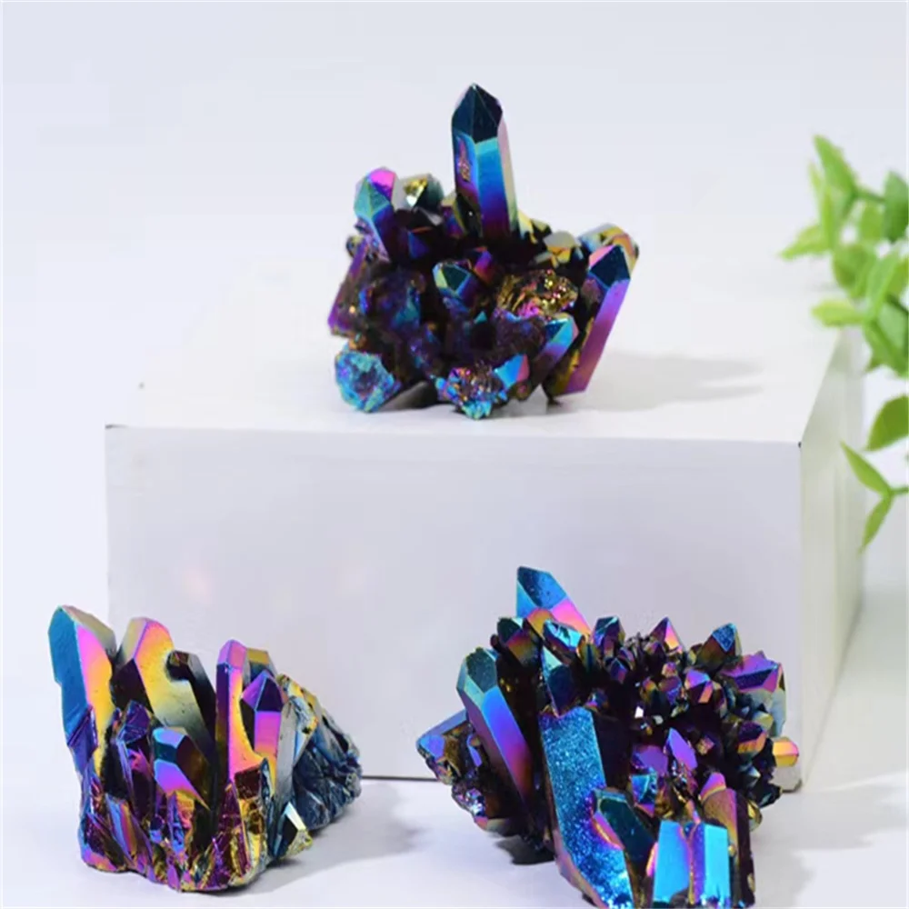 

Natural crystal cluster electroplating rainbow crystal cluster electroplating color amethyst cluster crystal raw stone teaching