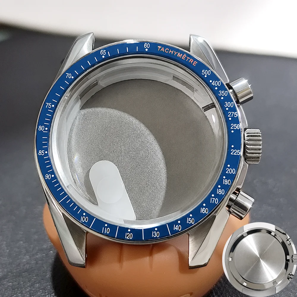 Moon Phase Chronograph Watch Case - 39.7MM Stainless Steel with Moon Pattern Back
