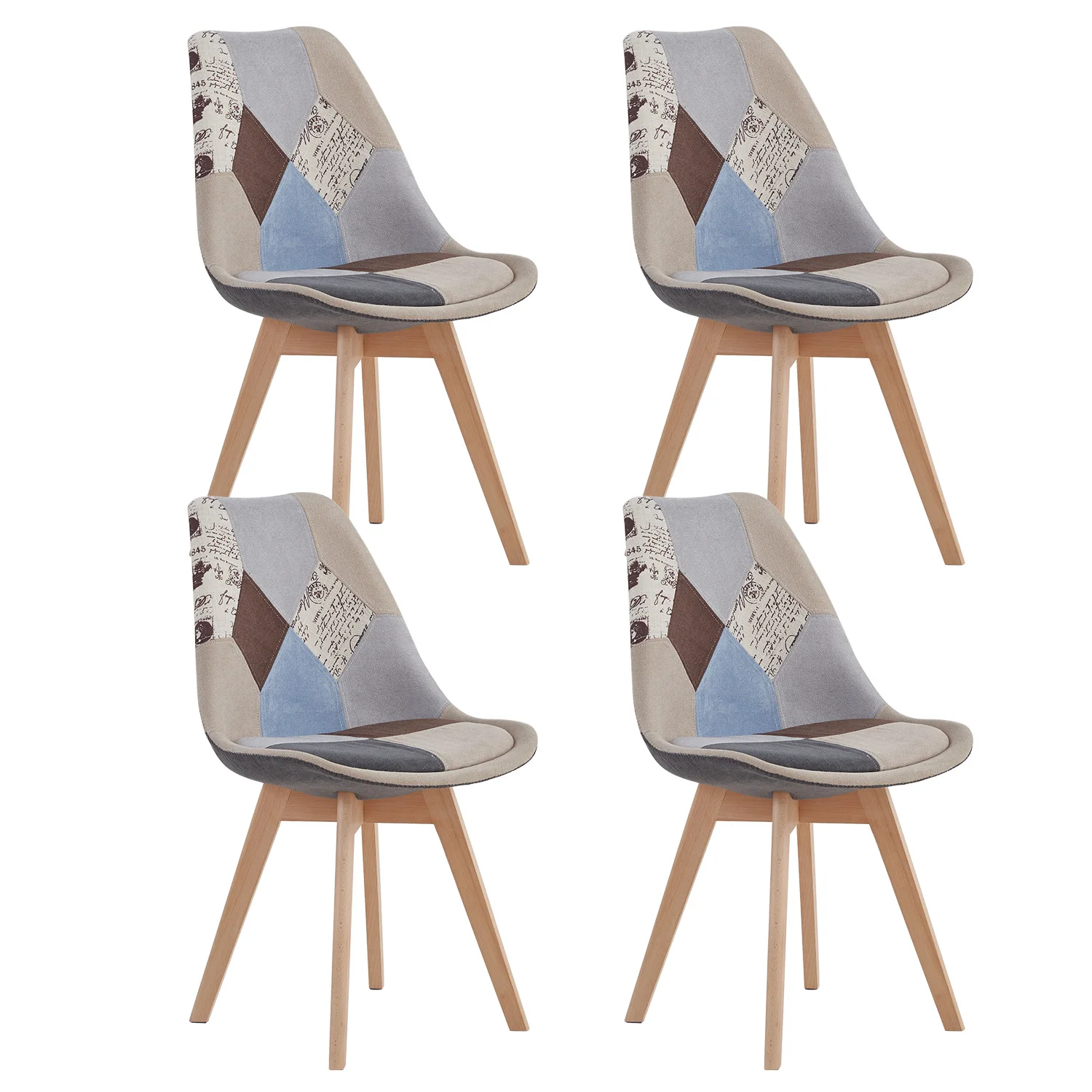 Set Di Sedie Da Pranzo Patchwork Imbottite Con Gambe In Legno - 2, 4 O 6 Pezzi, Colore Marrone (Brown)