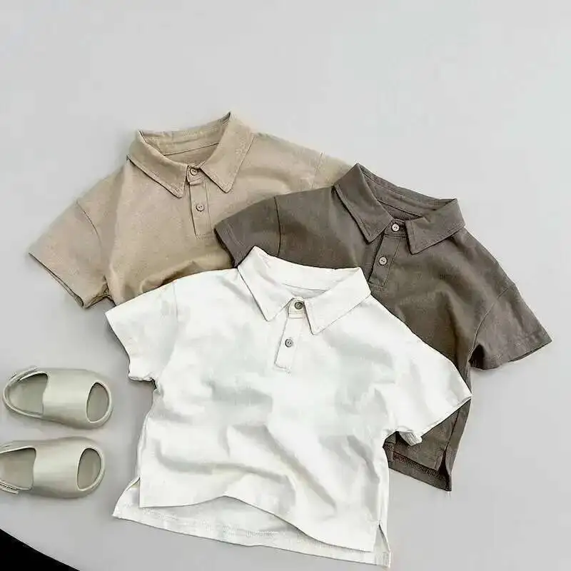 Sommer Kinder Polos hirts 1-8y Jungen Baumwolle lose tägliche Knopf Kurzarm Tops koreanische Kleinkind tragen Kinder kleidung neu – Detail 1