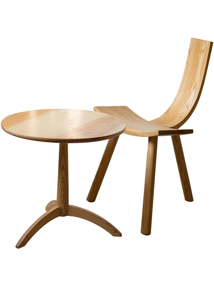 *White Wax Solid Wood Backrest U-shaped Chair Modern Simple Home Balcony Coffee Chair Creative Furniture