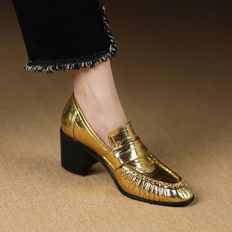 

Женские туфли-лодочки, простые туфли из натуральной кожи, женские туфли на каблуке без застежек, базовая обувь, туфли-лодочки во французском стиле с круглым носком