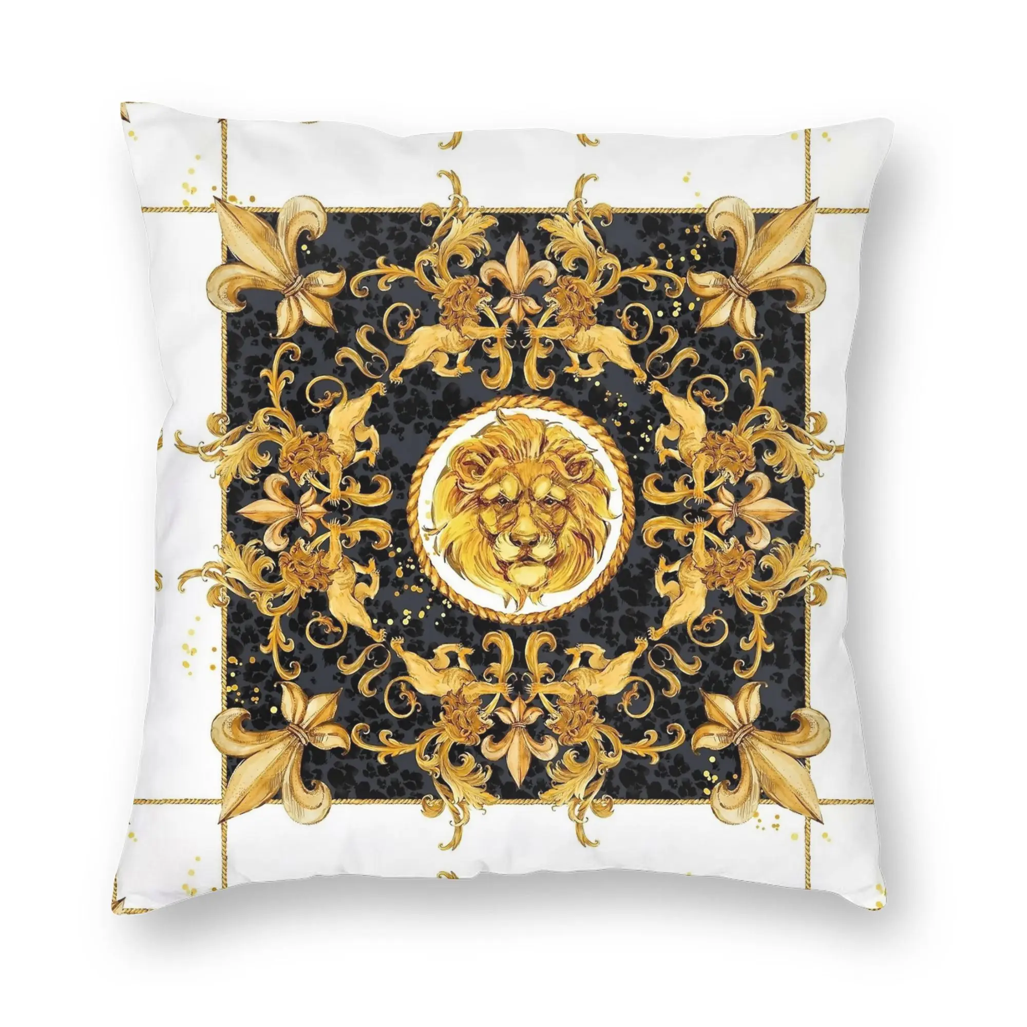 Elegant Baroque Gold Medallion Decorative Pillowcase - Luxurious Soft Fabric Cushion Cover