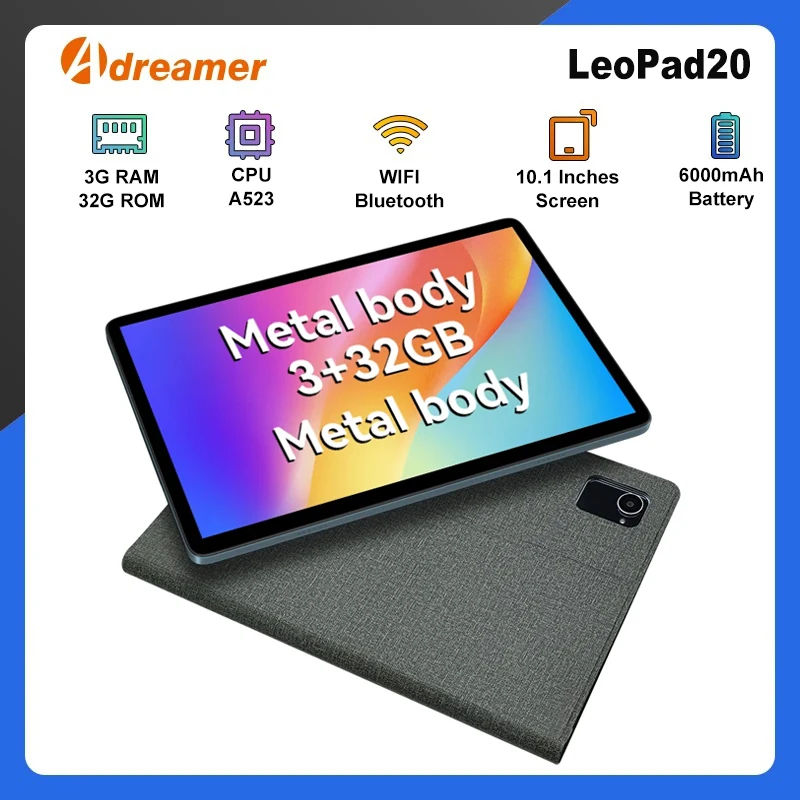 Adreamer 10.1 pouces tablette LeoPad20 Android13 GPS Octo Core 1280*800 IPS affichage 3GB 32GB 6000mAh batterie corps en métal tablette