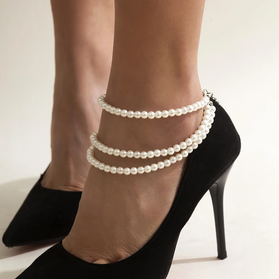 Ingemark 1PC Multilayer Tassel Pearl Chain Anklets Women Lady High Heel